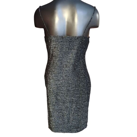 Popular 21 LG Sexy Silver Black Metallic Sparkle Low Cut Slip Bodycon Club Party - Picture 2 of 4